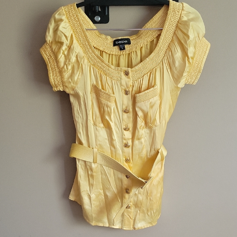 Bebe Sunny Yellow Blouse with Belt